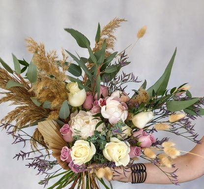 Pampas and peony bridal bouquet  